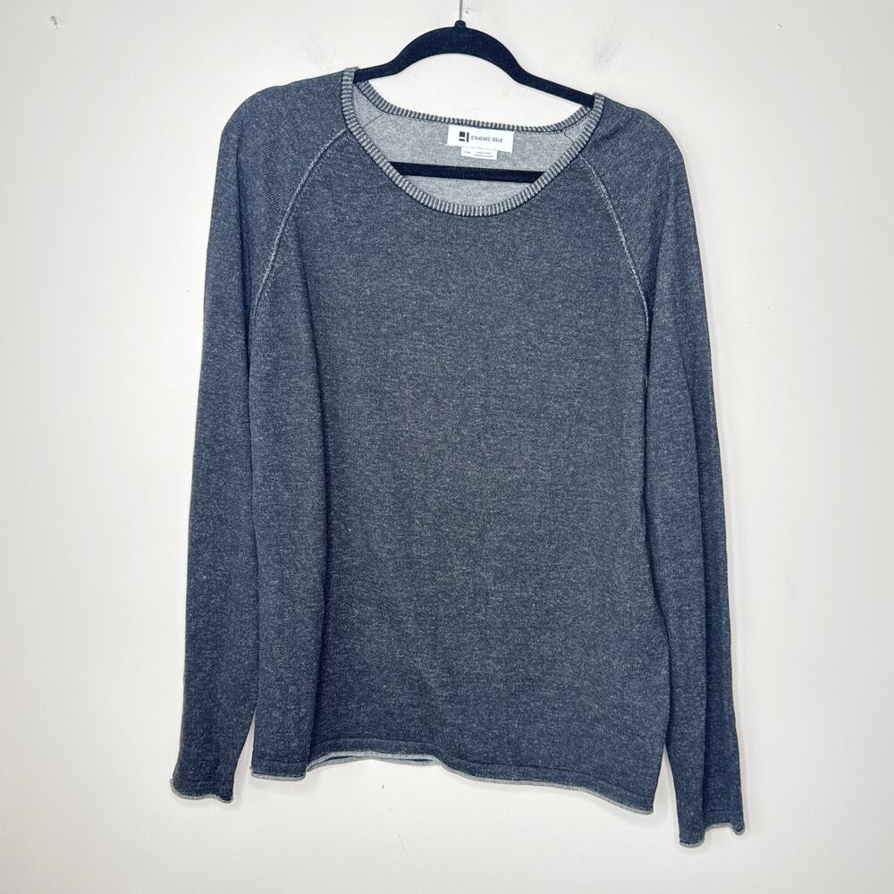 Standard Issue Men's Large Graphite Gray Crewneck Fleece‎ Sweater Contrast Trim